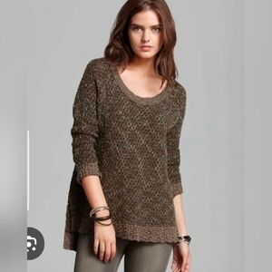 Free People Women's Sweater Melange Brown Chunky Knit Acrylic/Wool/Cotton Sz S